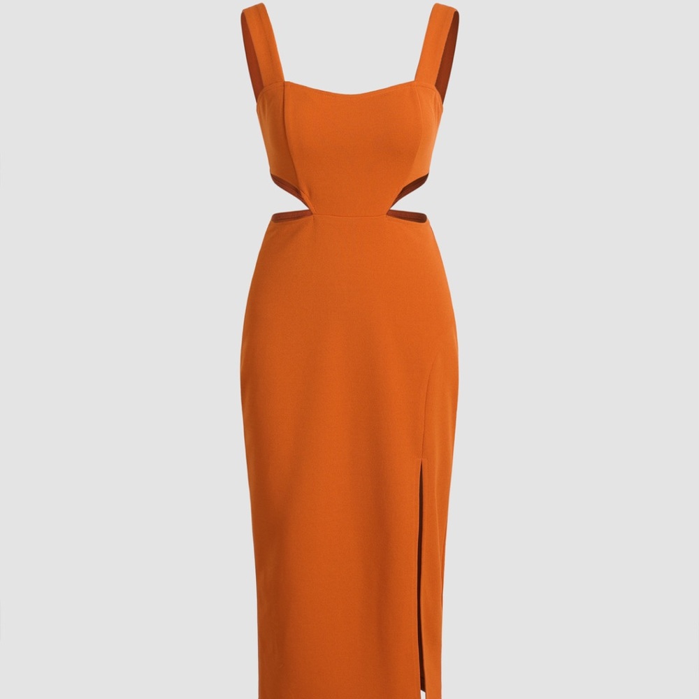 Cider Vibrant Orange Cutout Midi Dress